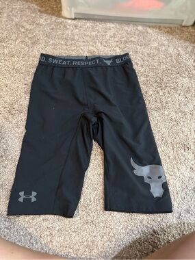 Under Armour Black Athletic Compression Shorts with Gray Logos